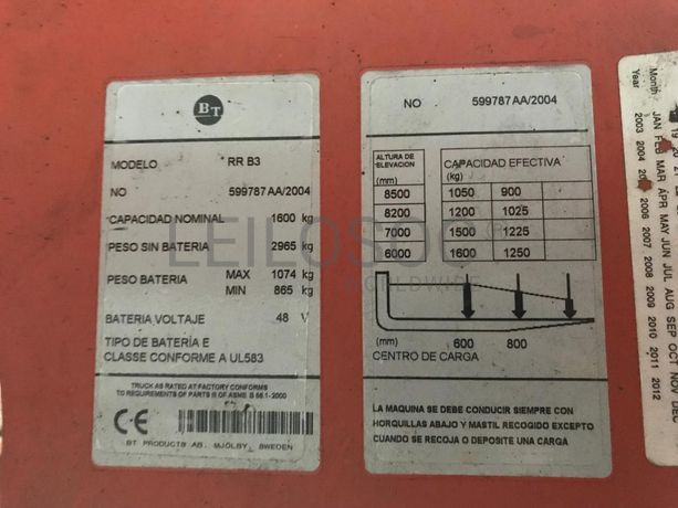 Empilhador Retrátil BT · Ano 2004