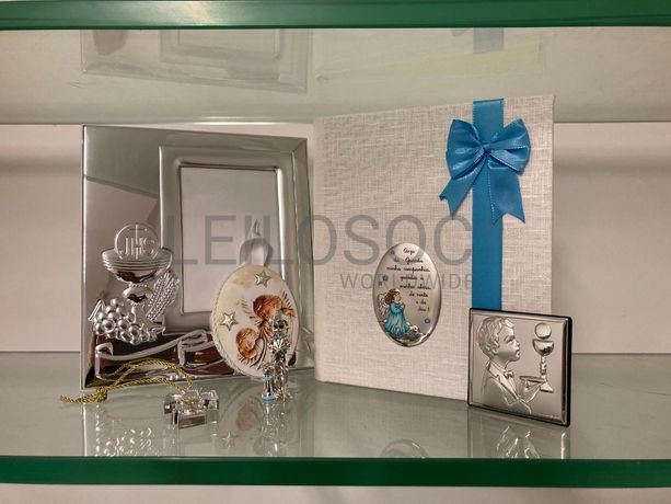 Moldura de Bebé + Álbum de Fotografias + Placa, menino e crucifixo + Medalha de Berço