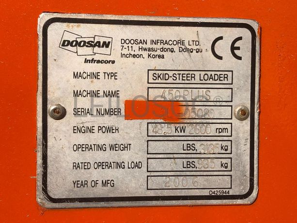 Mini Pá Carregadora Doosan 450 PLUS · Ano 2006