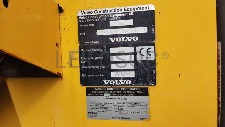 Pá Carregadora de Rodas VOLVO L60F · Ano 2010