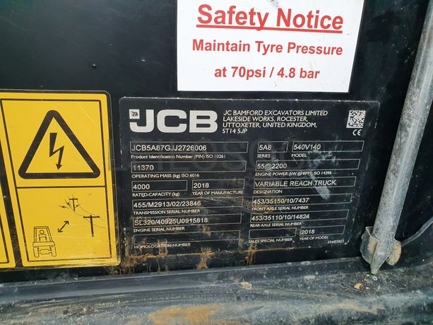 Empilhador Telescópico JCB 540V140 · Ano 2018