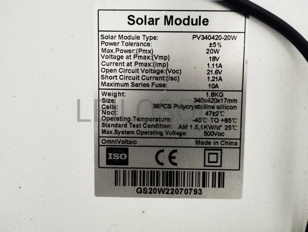 Painéis Solar 30WP, 18WP e 20WP