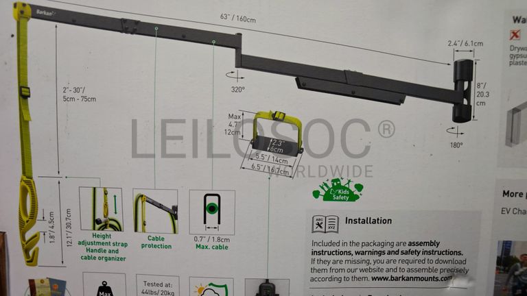Braço Suporte Parede Para Cabo de Carregamento