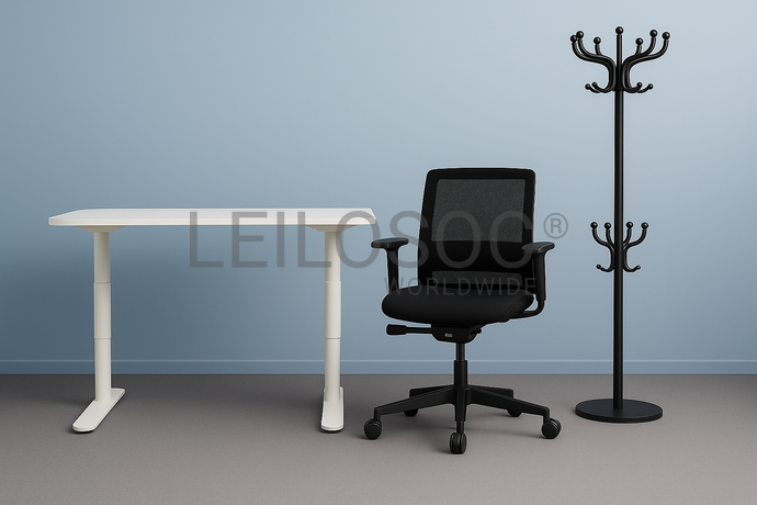 1 Bureau réglable + 1 Chaise pivotante + 1 Porte-manteau