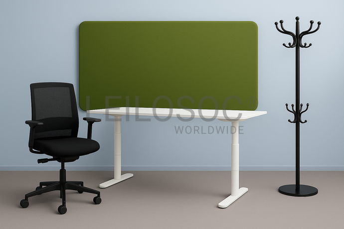 1 Bureau réglable + 1 Chaise pivotante Sedus + 1 Porte-manteau + 1 Panneau mural acoustique