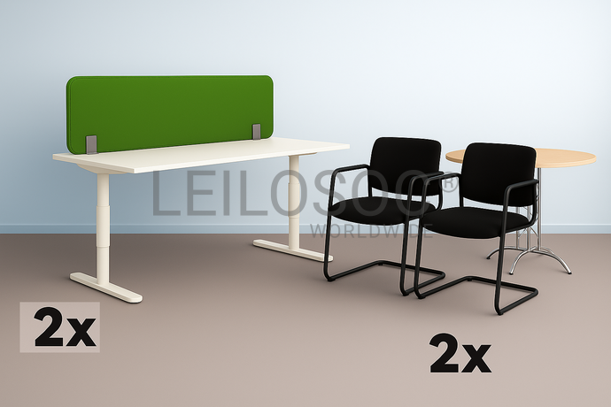 2 Bureaux réglables + 2 Chaises + 1 Séparateur de bureau + 1 Table ronde